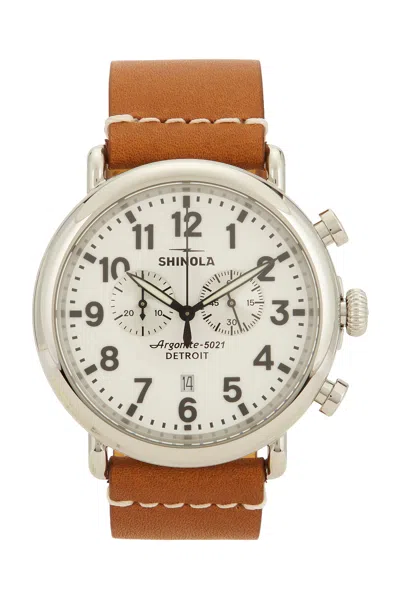 SHINOLA RUNWELL 2 EYE CHRONO 47MM WATCH CAMEL LEATHER STRAP