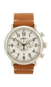 Shinola Runwell 2 Eye Chrono 47mm Watch Camel Leather Strap