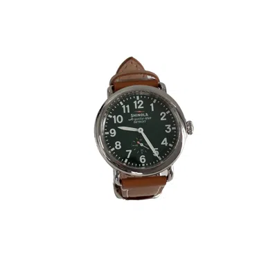 Pre-owned Shinola Runwell 41mm Maple Leather Strap Green Dial Men's Watch W/box