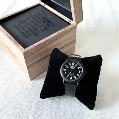 Pre-owned Shinola Runwell Black Dial Black Leather Strap Mens Quartz Watch 41mm