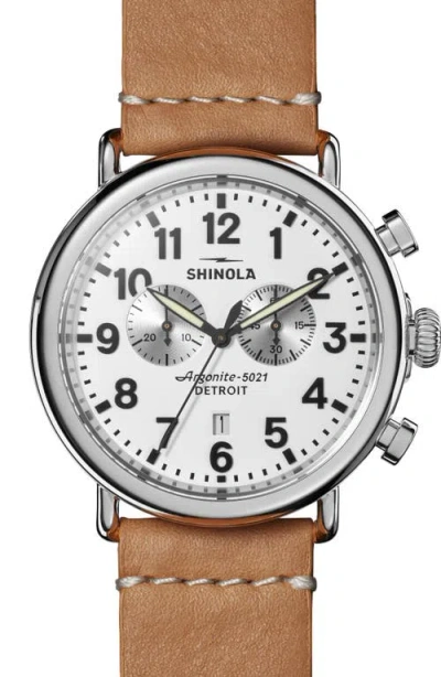 Shinola Runwell Chronograph Leather Strap Watch, 47mm In Gold