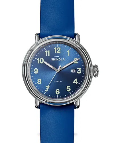 Shinola Runwell Detrola 3hd Rubber Strap Watch, 41mm In Blue
