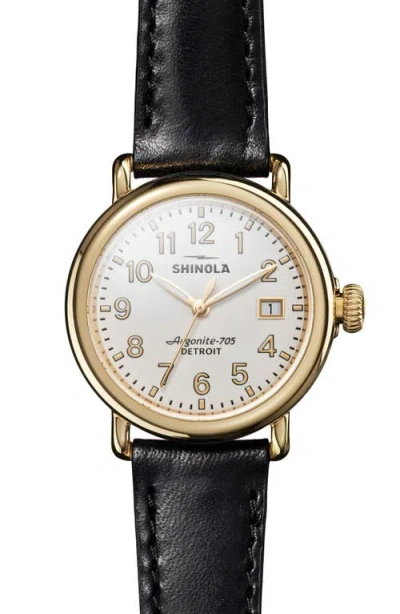 Shinola Runwell Leather Strap Watch, 36mm In Black