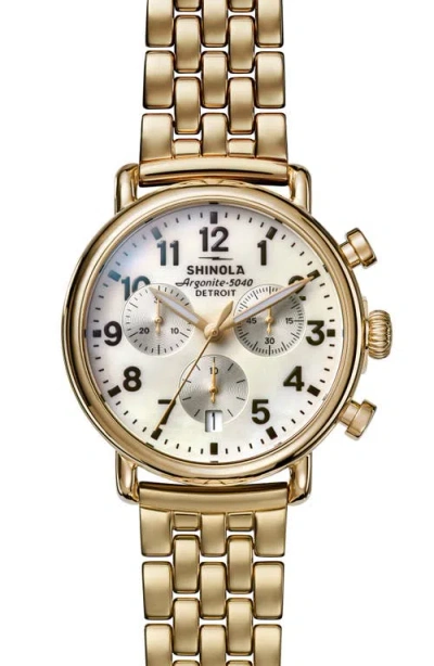Shinola Runwell Mother-of-pearl Chronograph Bracelet Watch, 37mm In Gold