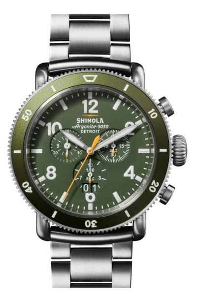 Shinola Runwell Sport Chrono 48mm In Silver/dark Olive
