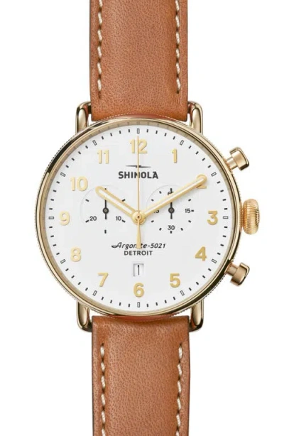 Shinola The Canfield Chrono Leather Strap Watch, 43mm In Brown