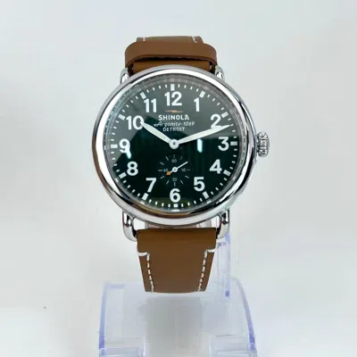 Pre-owned Shinola The Runwell 41mm Green Dial Maple Tan Leather Mens Quartz Watch Classic