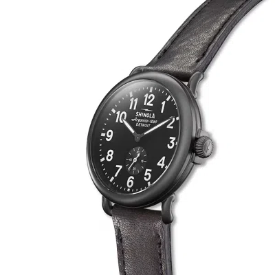 Pre-owned Shinola The Runwell Black Dial 41mm Black Leather Strap Watch S120077935