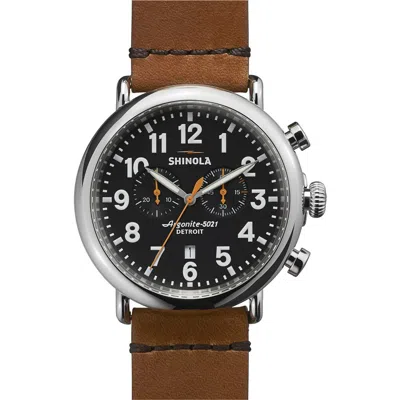 Shinola The Runwell Chrono Leather Strap Watch, 47mm In Brown/black/silver