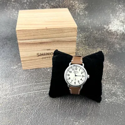 Pre-owned Shinola The Runwell Classic Cream Dial Dark Brown Leather Strap Watch 41mm