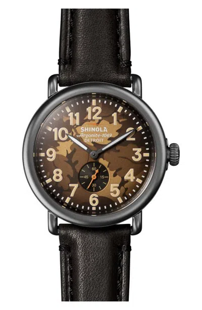 Shinola The Runwell Leather Strap Watch, 41mm In Black