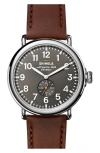 Shinola The Runwell Leather Strap Watch, 47mm In Brown/black/silver