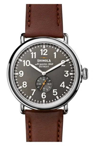 Shinola The Runwell Leather Strap Watch, 47mm In Brown/black/silver