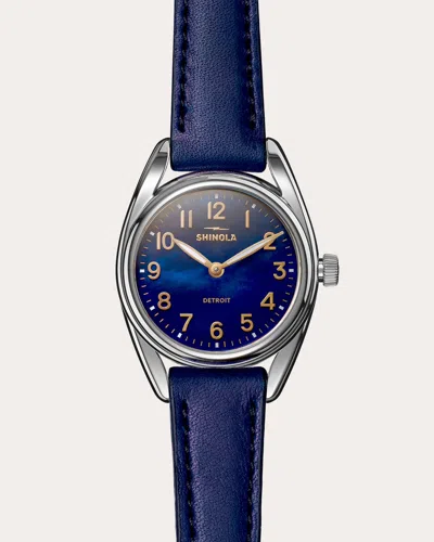 Shinola Women's Sapphire Mother Of Pearl Derby Watch Leather In Blue