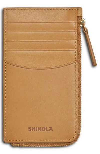 Shinola Zip Around Leather Card Case In Brown
