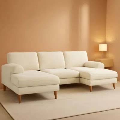 Shipitfurniture 110 Inch Beige U Shaped Sectional Sofa For Living Room With Double Chaise And Comfortable Seating Fo