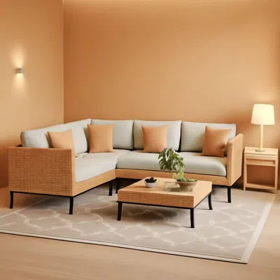 Shipitfurniture 110 Inch Large 7 Piece Wicker Outdoor Patio Set Beige Cushions