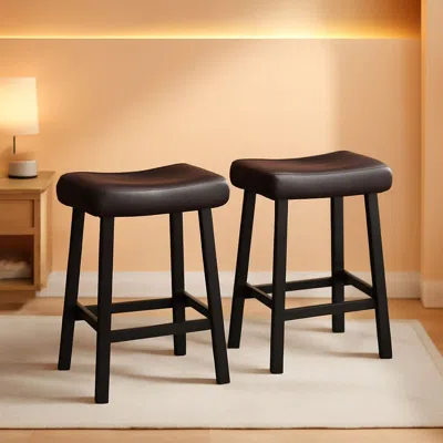 Shipitfurniture 24 Inch Backless Saddle Bar Stools Two Pack, Counter Height Upholstered Padded Seats With Curved Sur