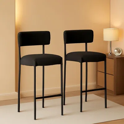 Shipitfurniture 24 Inch Bar Stools Set Of 2 Boucle Upholstered Curved Back
