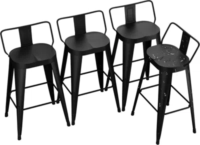 Shipitfurniture 24 Inch Black Outdoor Metal Bar Stools Set Of 4 Counter Height Large Ergonomic Seats