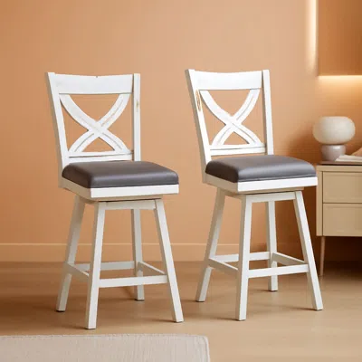Shipitfurniture 24 Inch Counter Height Bar Stools With 360 Degree Swivel And Grey Faux Leather Seat