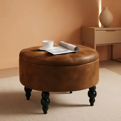Shipitfurniture 24 Inch Upholstered Storage Ottoman Featuring Tray