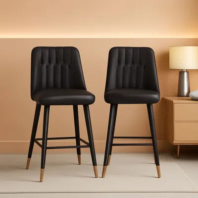 Shipitfurniture 27 Inch Black Counter Height Bar Stool Set With Back Faux Leather