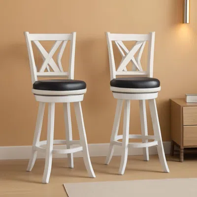 Shipitfurniture 29 Inch Bar Height Swivel Stool Antique White Set Of 2 With Upholstered Seat And Comfortable Padding