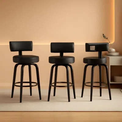 Shipitfurniture 29 Inch Counter Height Black Faux Leather Swivel Bar Stools With Back Set Of 3