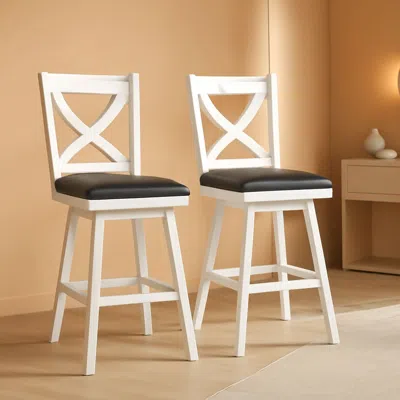 Shipitfurniture 29 Inch Swivel Bar Stool With Grey Faux Leather Upholstery Antique White Wood Frame And Solid Wood F