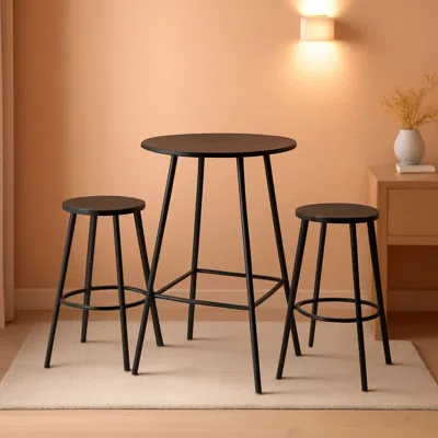 Shipitfurniture 3 Piece Bar Height Patio Bistro Set Black Round Table With Backless Stools Patio Furniture Set