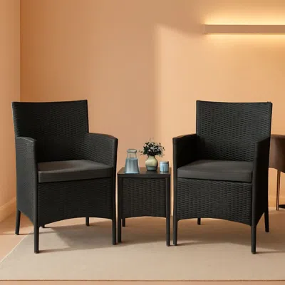 Shipitfurniture 3 Piece Outdoor Pe Rattan Wicker Patio Furniture Set With Soft Cushions And Glass Coffee Table