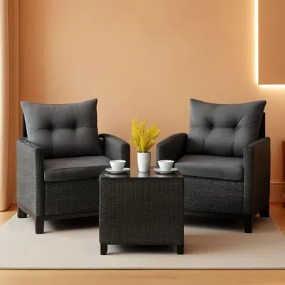Shipitfurniture 3 Piece Patio Furniture Set Outdoor Pe Rattan Conversation Set With Washable Cushions And Tempered G
