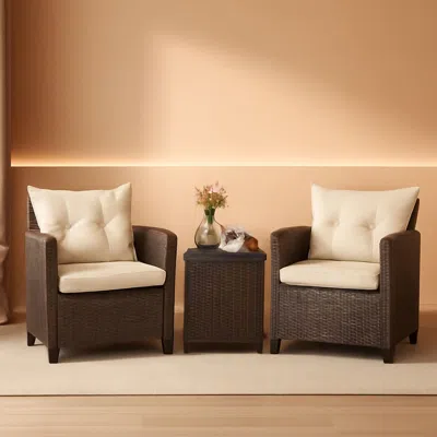 Shipitfurniture 3 Piece Patio Furniture Set White Pe Rattan Wicker Outdoor Sofa Set With Washable Cushions And Tempe