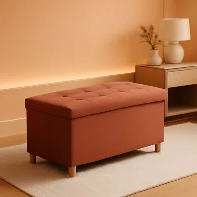 Shipitfurniture 30 Inch Folding Storage Ottoman Bench Bright Orange