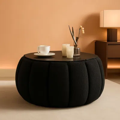 Shipitfurniture 30 Inch Round Profile Teddy Fabric Hidden Storage Ottoman