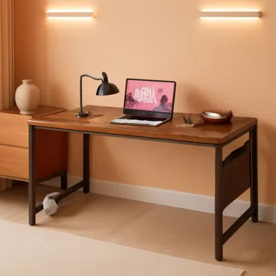 Shipitfurniture 32 Inch Computer Desk For Small Spaces With Storage And Headphone Hook In Brown