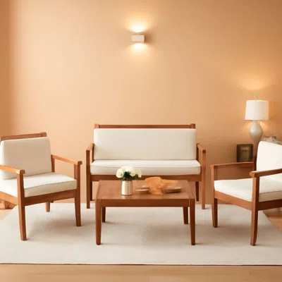 Shipitfurniture 4 Piece Patio Bistro Set With Water Resistant Cushions In Acacia Wood