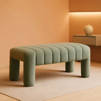 Shipitfurniture 42.5 Inches Upholstered Ottoman Bench Boucle Fabric