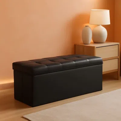 Shipitfurniture 43 Inch Folding Storage Ottoman Black Synthetic Leather