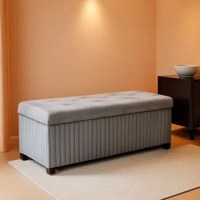Shipitfurniture 43 Inch Luxurious Velvet Storage Ottoman Bench Grey