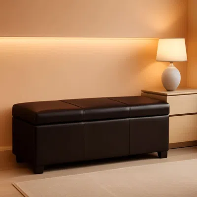 Shipitfurniture 47 Inch Dark Brown Leatherette Storage Ottoman Bench