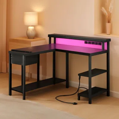 Shipitfurniture 47 Inch L Shaped Gaming Computer Desk Power Outlets Plus In Multi