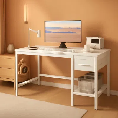 Shipitfurniture 47 Inch White Ergonomic Executive Desk With Drawers