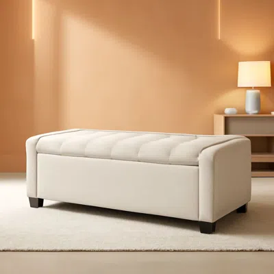 Shipitfurniture 48 Inch Storage Unit Ottoman Bench Upholstered Beige
