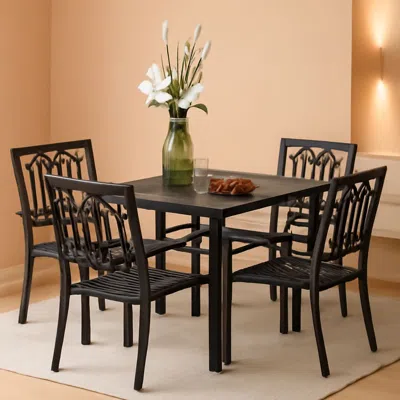 Shipitfurniture 5 Piece Metal Patio Dining Set 37 In Table And 4 Chairs