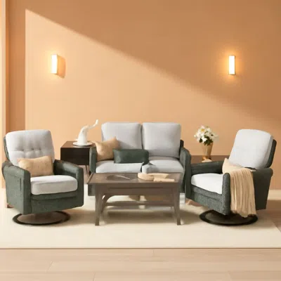Shipitfurniture 5 Piece Outdoor Patio Furniture Set With Swivel Rocker Chairs Light Grey