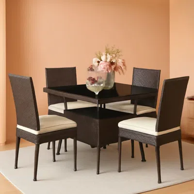 Shipitfurniture 5 Piece Outdoor Patio Wicker Dining Set With Tempered Glass Table
