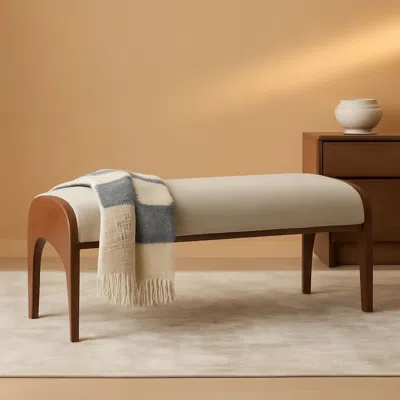 Shipitfurniture 51-inch Wide Ottoman Bench Beige Sherpa Upholstery