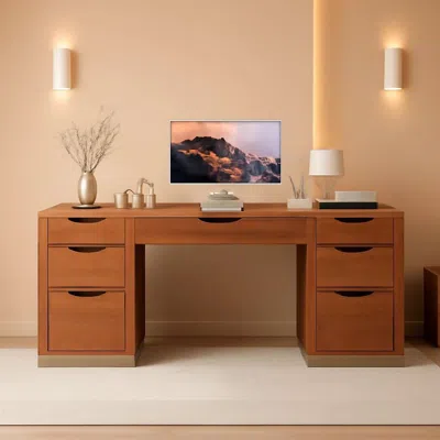 Shipitfurniture 54 Inch Walnut Finish Executive Desk With Seven Drawers